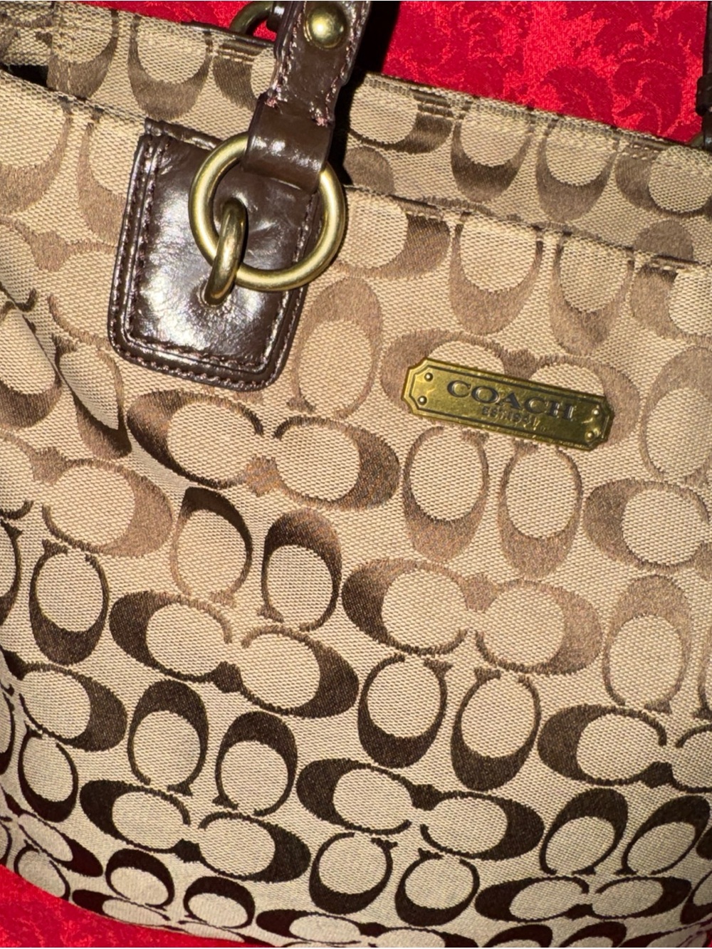 Coach Brown Signature Canvas Tote with Dark Brown Leather Trim - Picture 2 of 12
